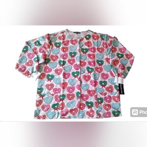 Women's Size 2X Long Sleeve Scrub Samantha Mara Cookies Donuts Christmas Pattern
